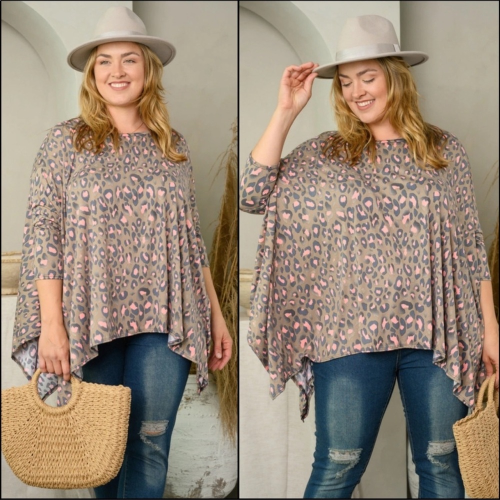 Plus sized (2X/3X) asymmetrical leopard pink top. NWT